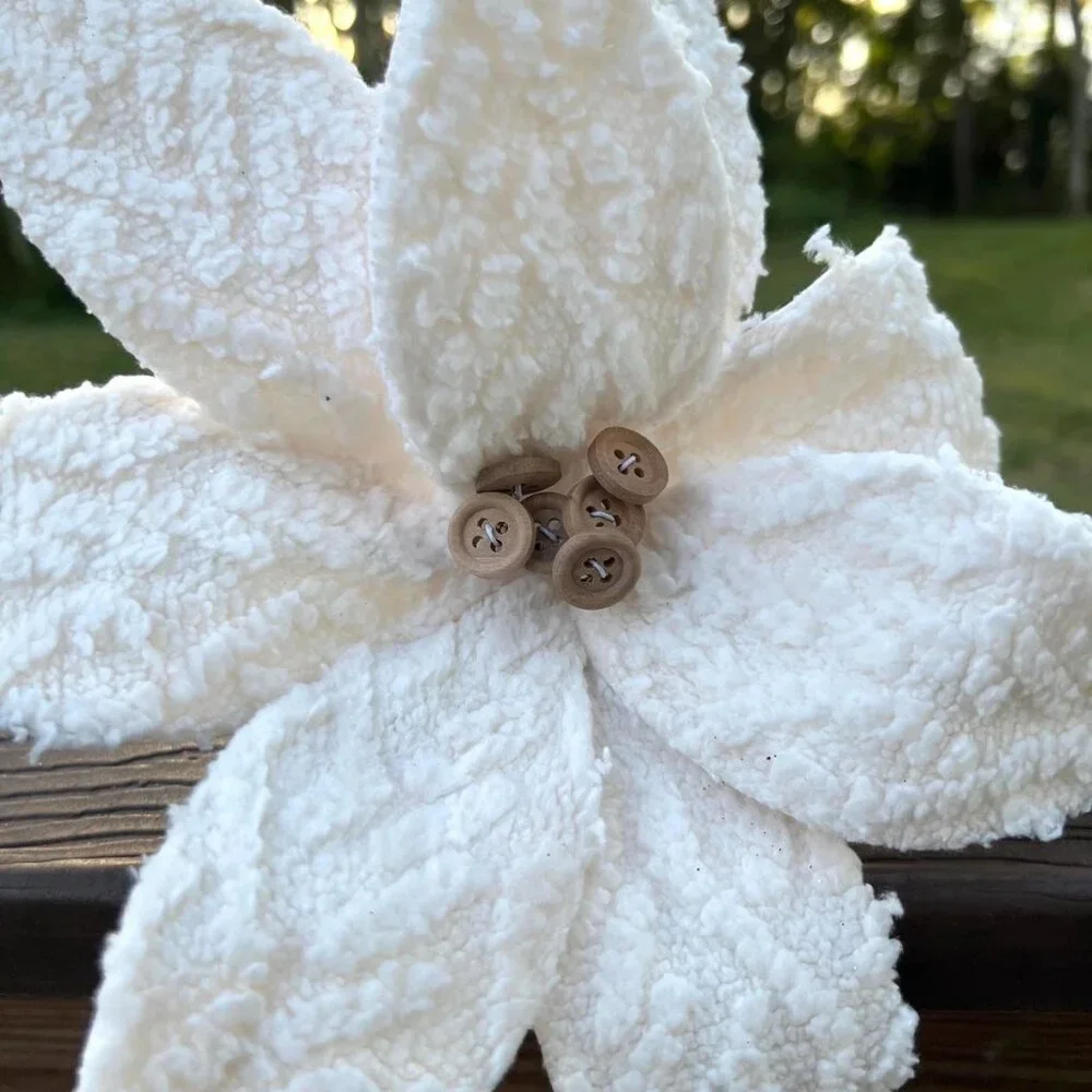 22 inch Winter Chalet White Poinsettia with Buttons Christmas Tree Accent Decor